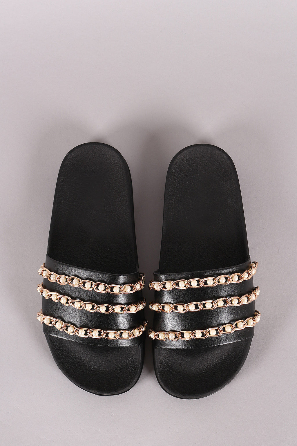 Leather Pearl Chain Link Slippers