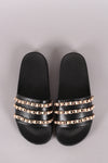 Leather Pearl Chain Link Slippers