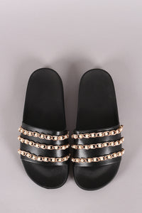 Leather Pearl Chain Link Slippers