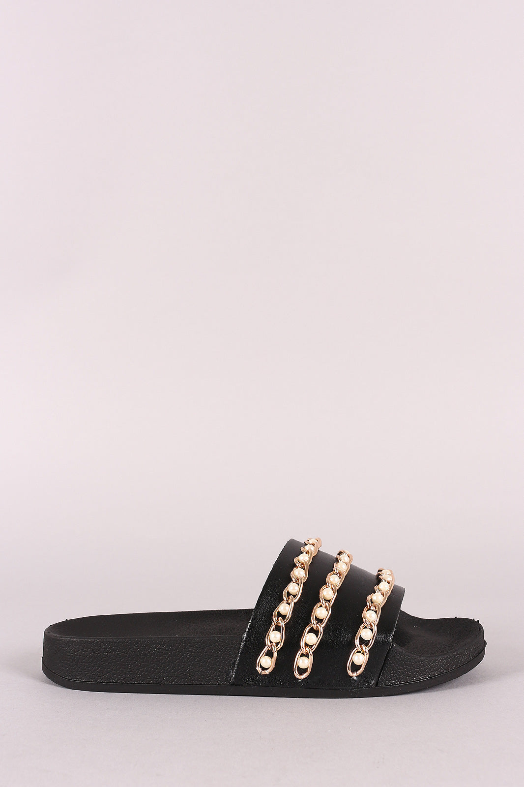Leather Pearl Chain Link Slippers