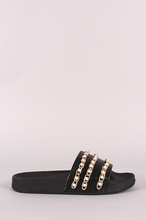 Leather Pearl Chain Link Slippers