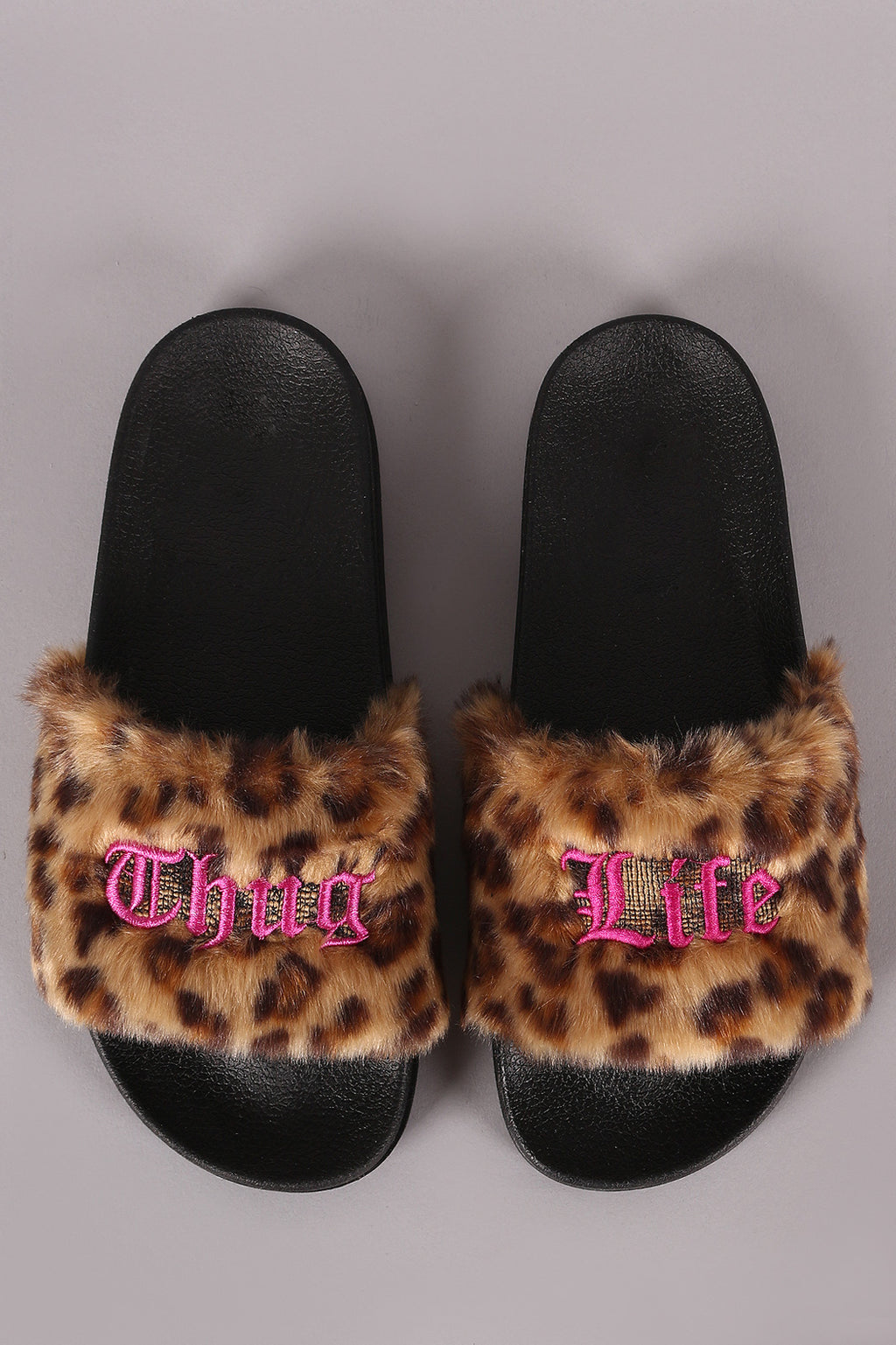Thug Life Faux Leopard Slippers