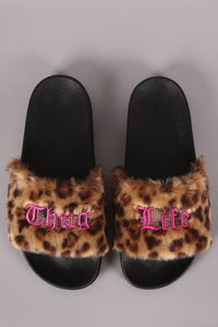 Thug Life Faux Leopard Slippers
