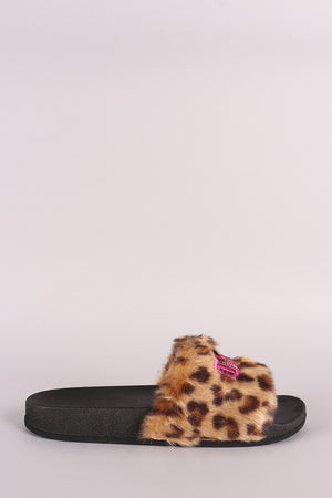 Thug Life Faux Leopard Slippers