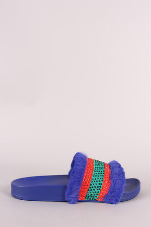 Rhinestone Faux Fur Slipper