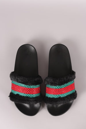 Rhinestone Faux Fur Slipper