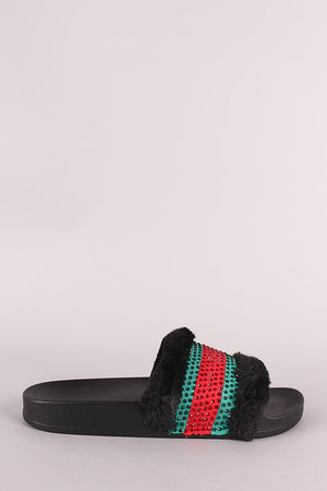 Rhinestone Faux Fur Slipper