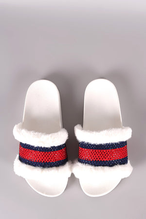 Rhinestone Faux Fur Slipper